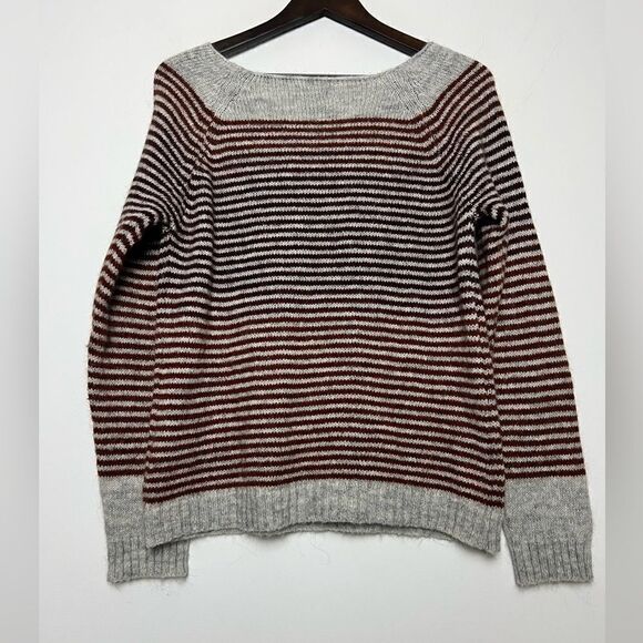 Cocogio Grey Burgundy Gradient Stripe Long Sleeve Wool Mohair Sweater Size Large - Picture 2 of 9